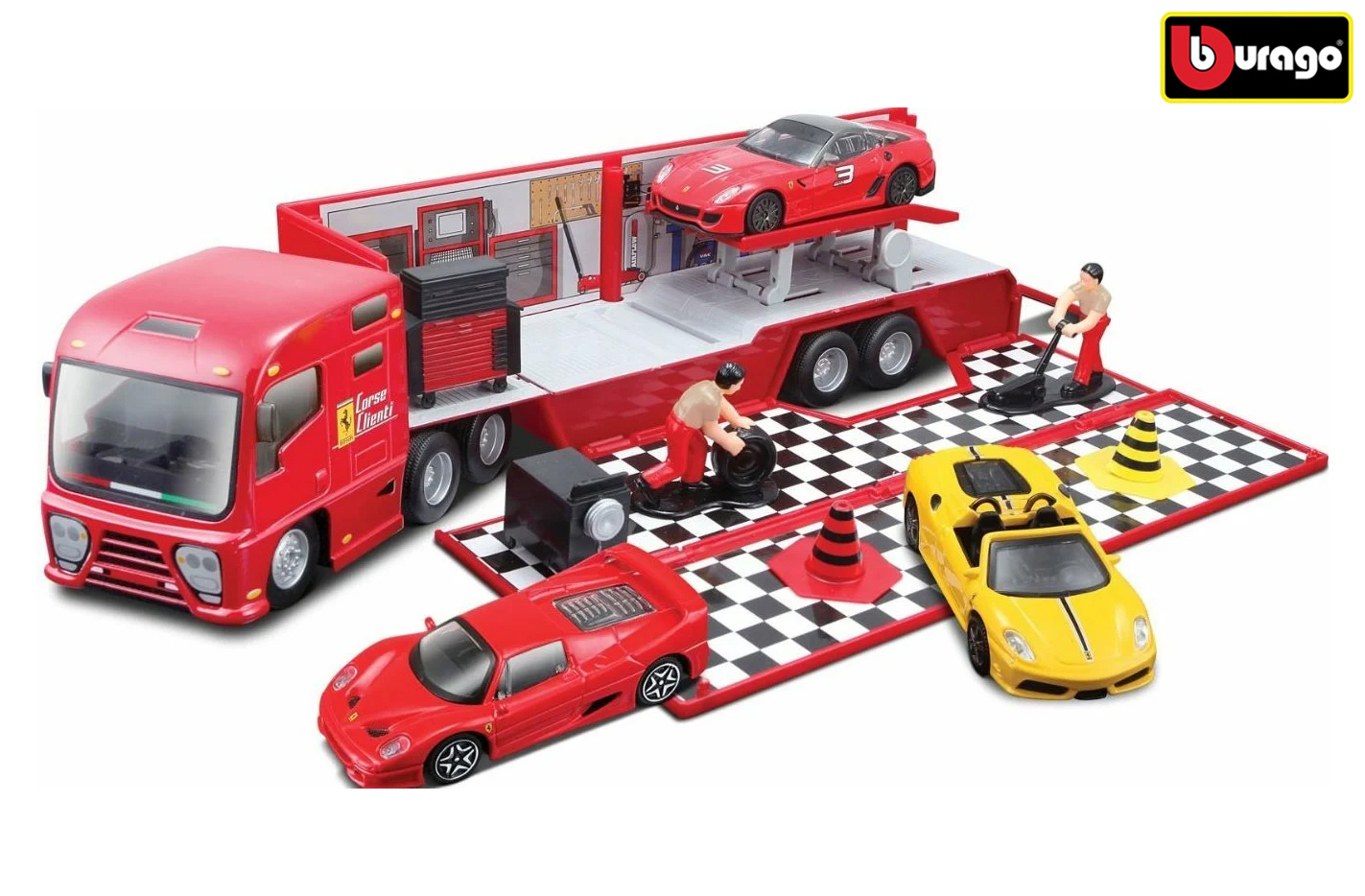 Bburago Auto s přívěsem s doplňky Ferrari Race & Play plast v krabici 1:43