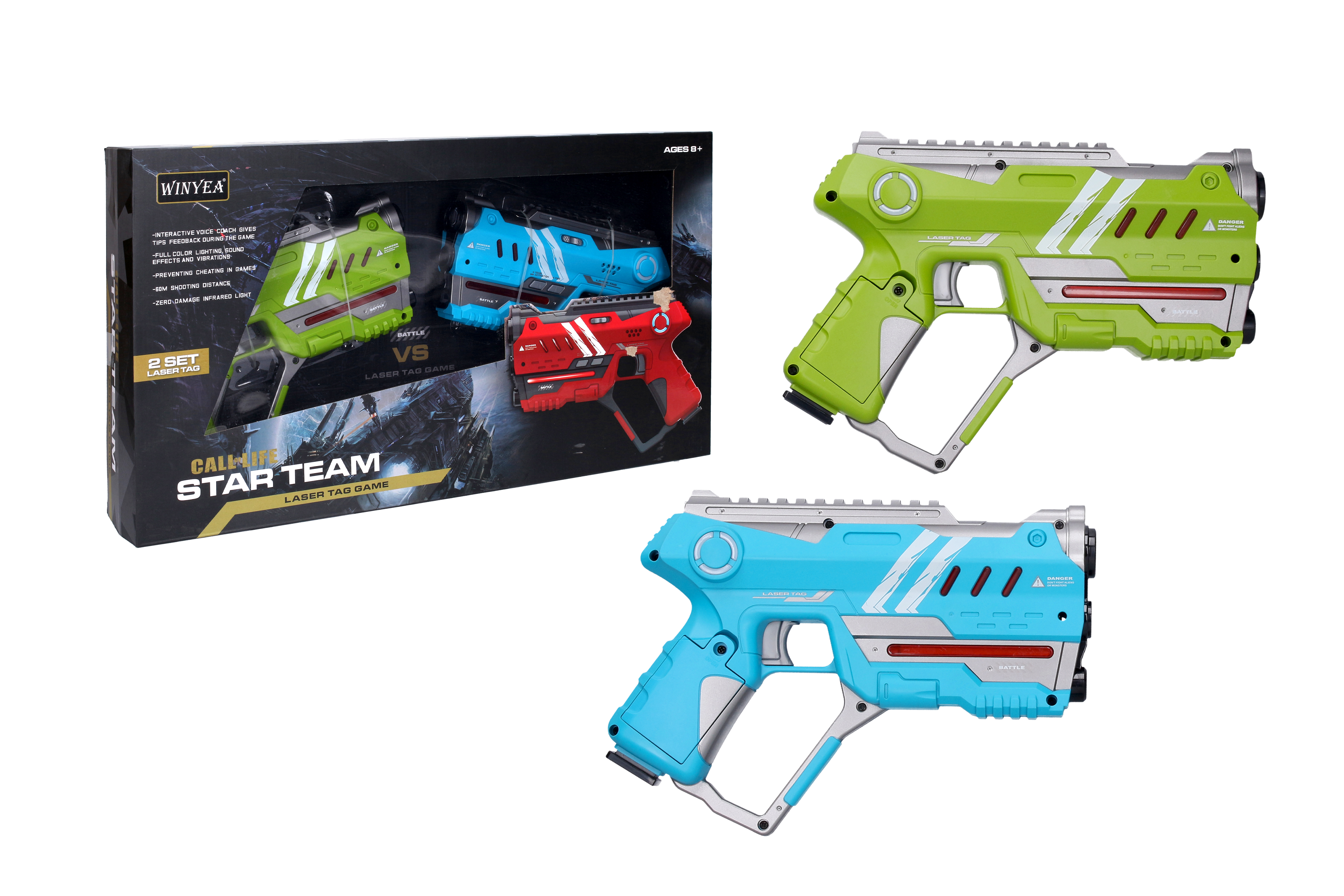 Laser hra pro dva 22 cm - modrá a zelená barva