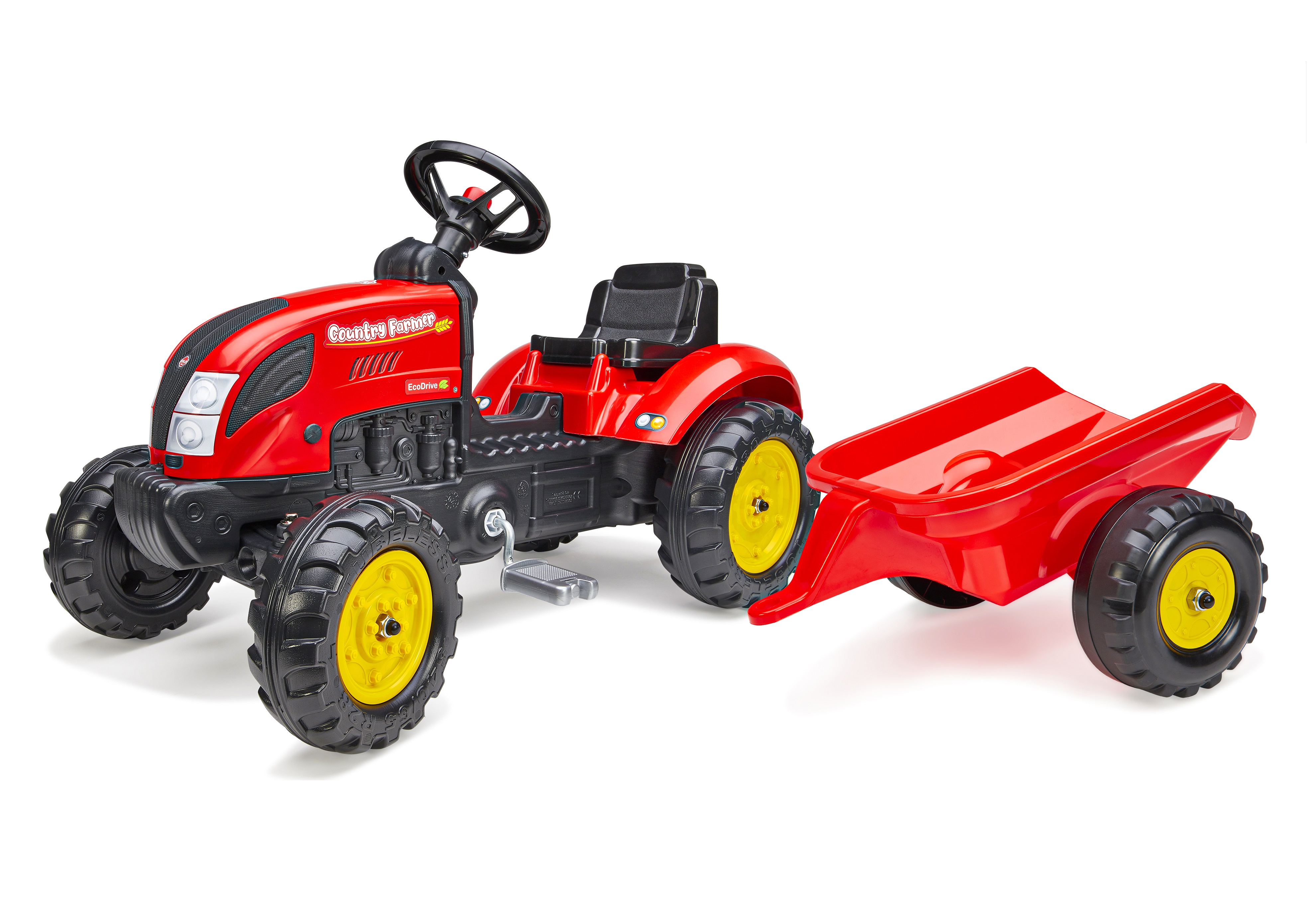 Falk šlapací traktor 2058L Country Farmer s vlečkou - červený