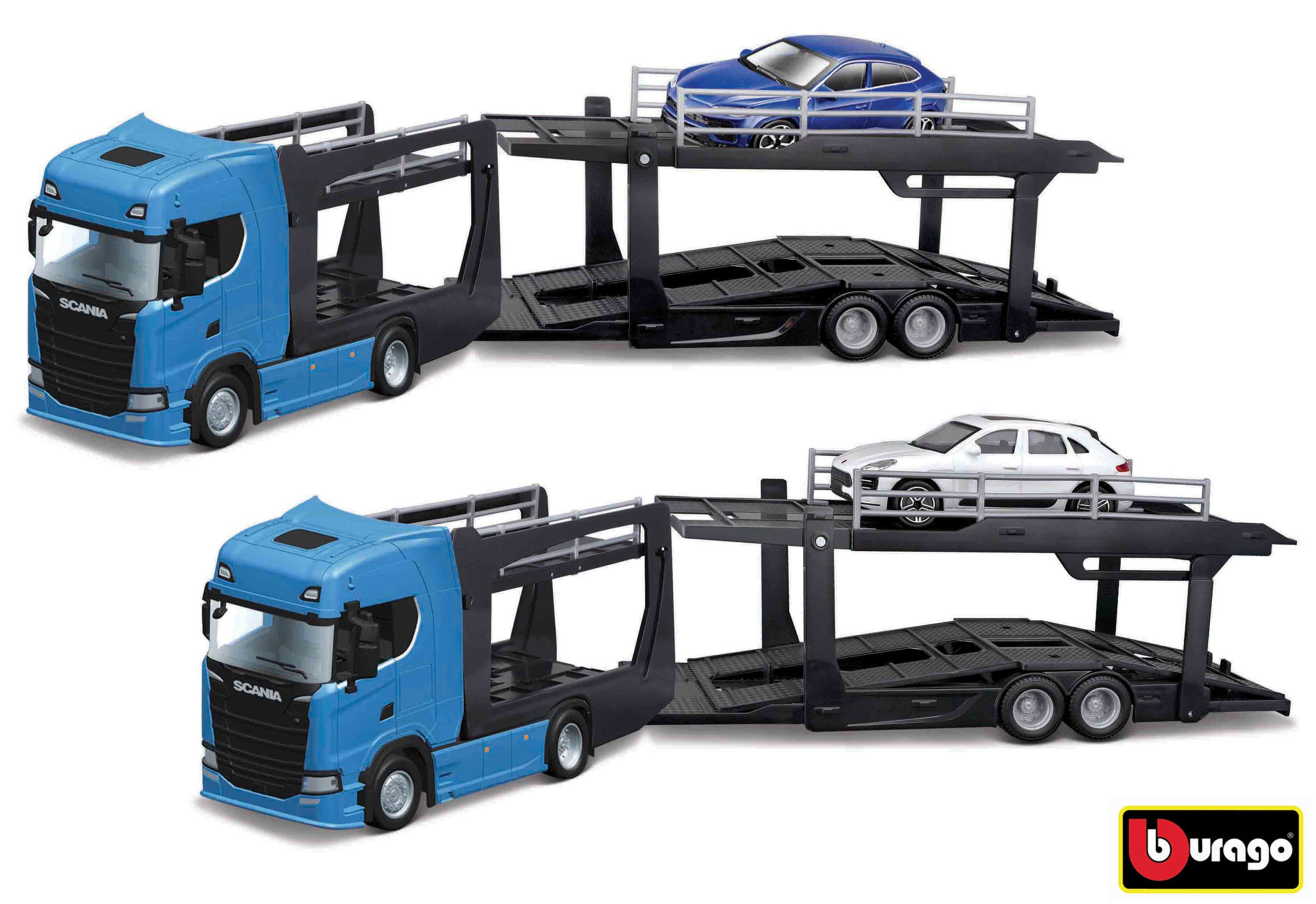 Bburago 1:43  Kamion Multicar Carrier Scania 770S Black + Lamborghini Urus