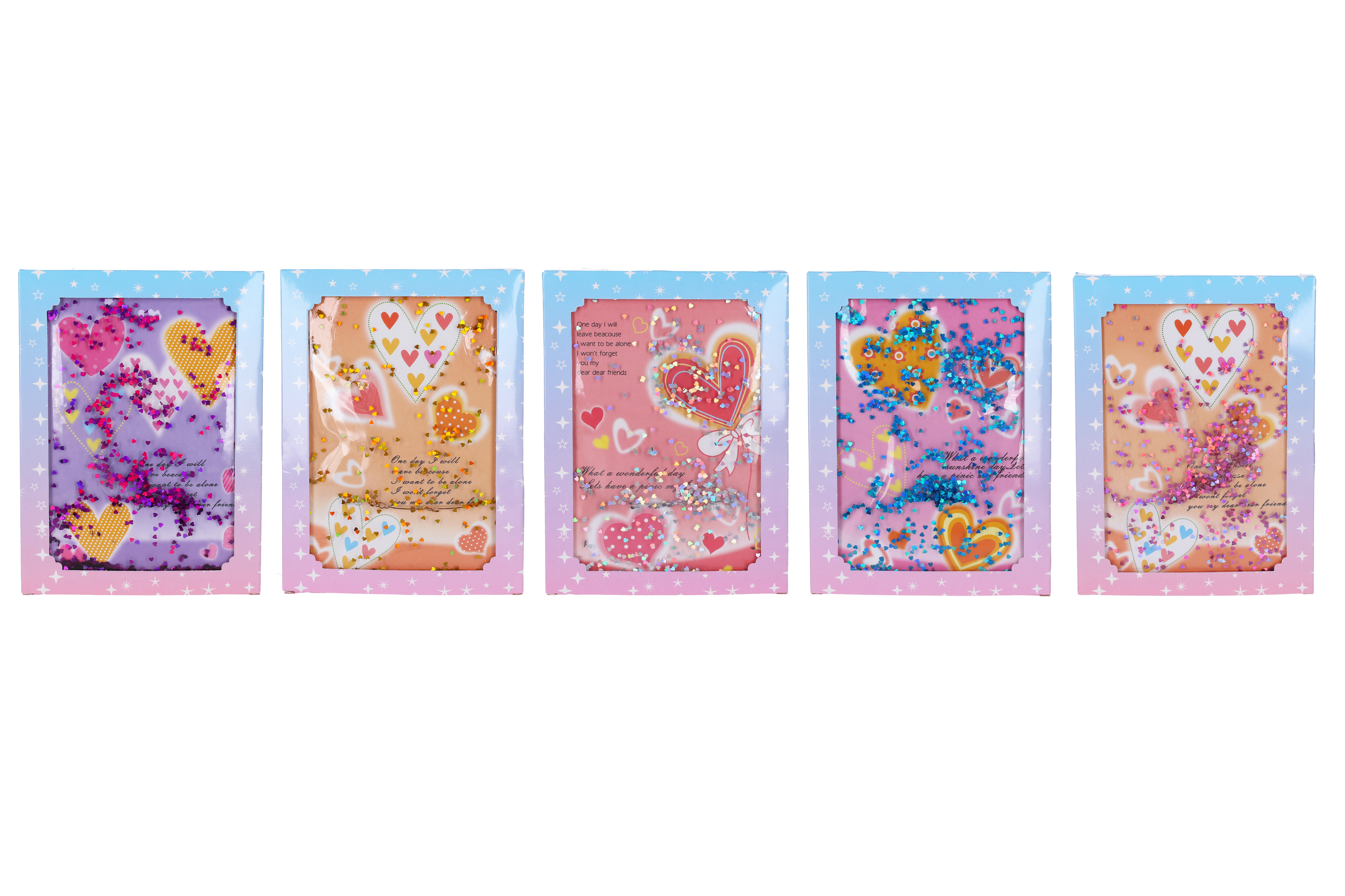 Notes 15x21cm, 80 listů srdce, glitter s tekutinou