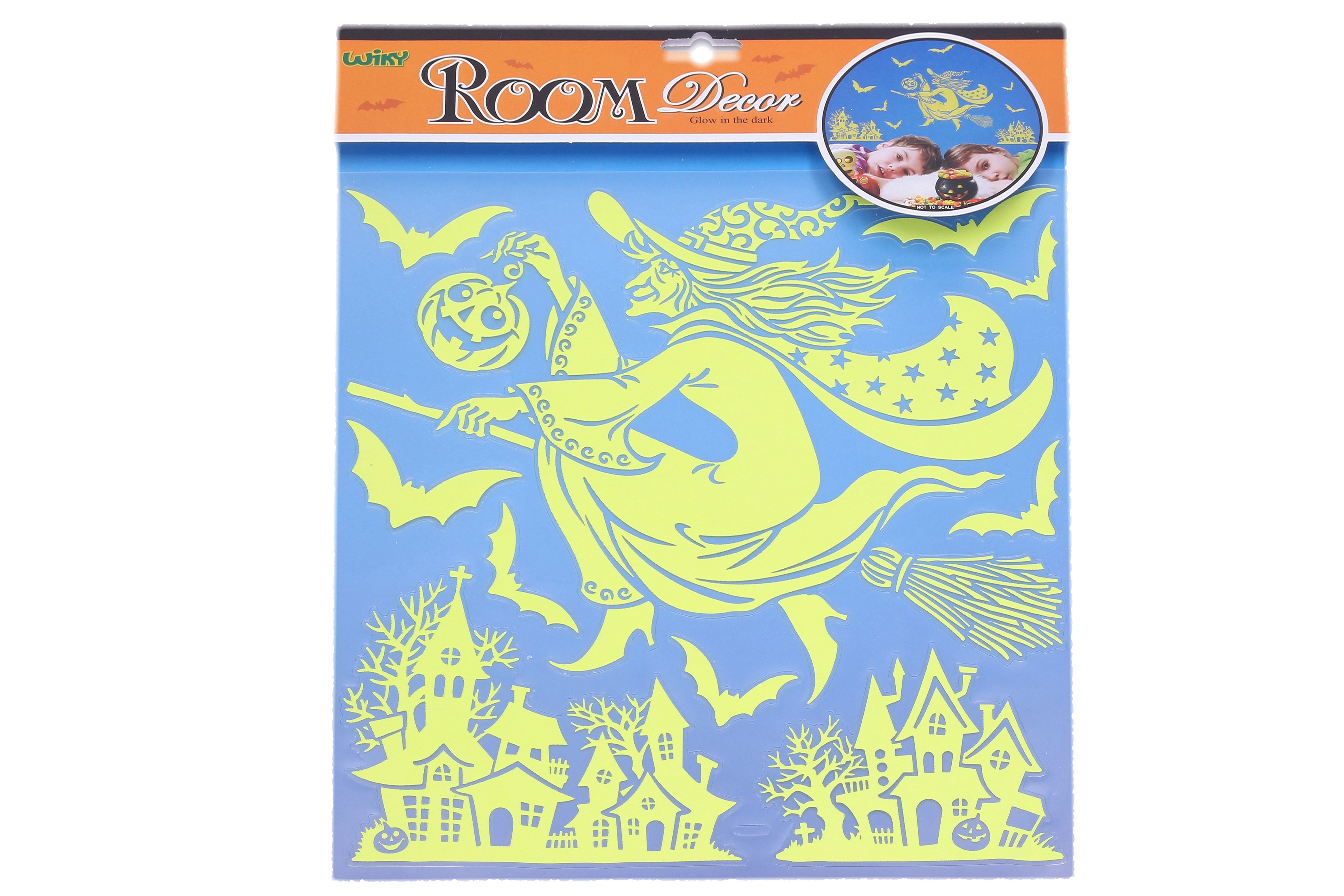 Nálepky na zeď svítící ve tmě 38x31 cm Čarodějnice HALLOWEEN